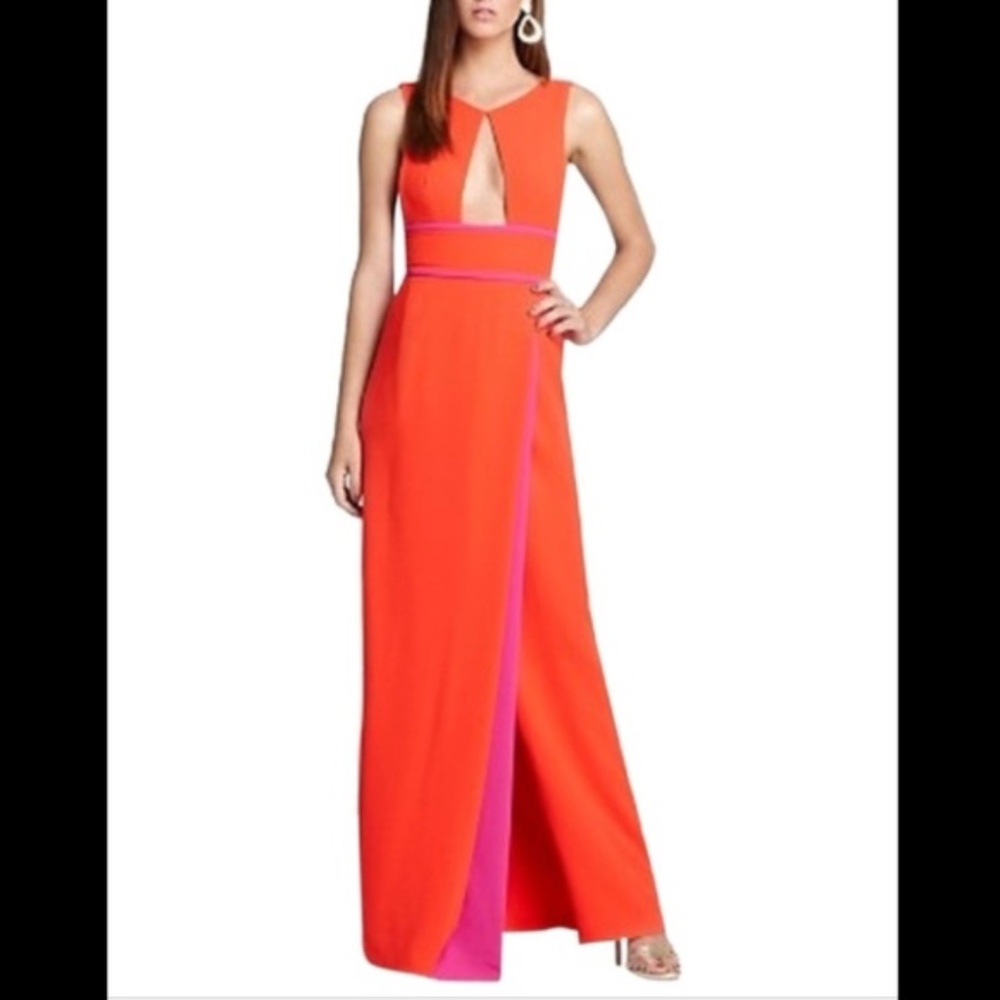BCBGMaxAzria Blake Maxi Cocktail Gown – Sexy Slit – Red Poppy – Size 8